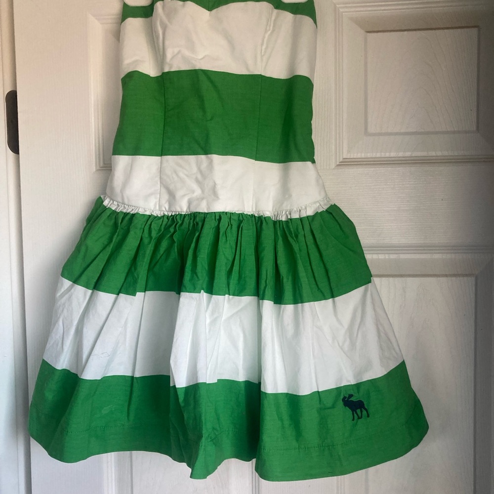 Abercrombie Green and White Striped Strapless Mini Dress